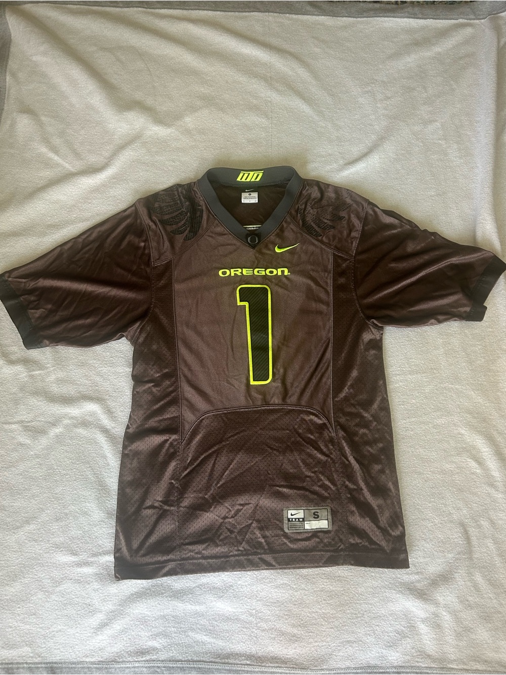 Nike Oregon Ducks #1 Men’s Football Jersey - Charcoal with Neon Yellow